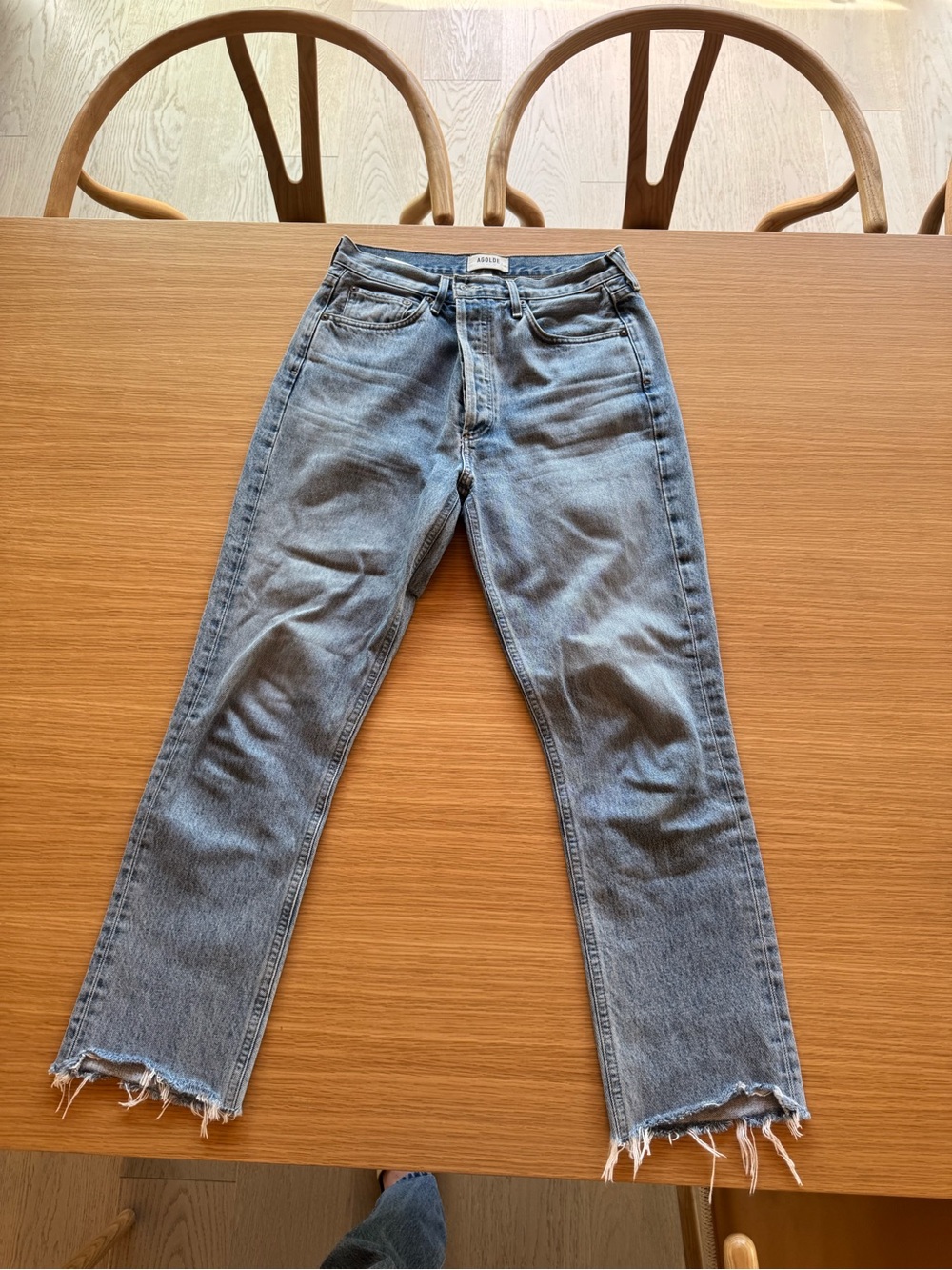 Agolde Light Blue Raw-Hem Straight-Leg Jeans